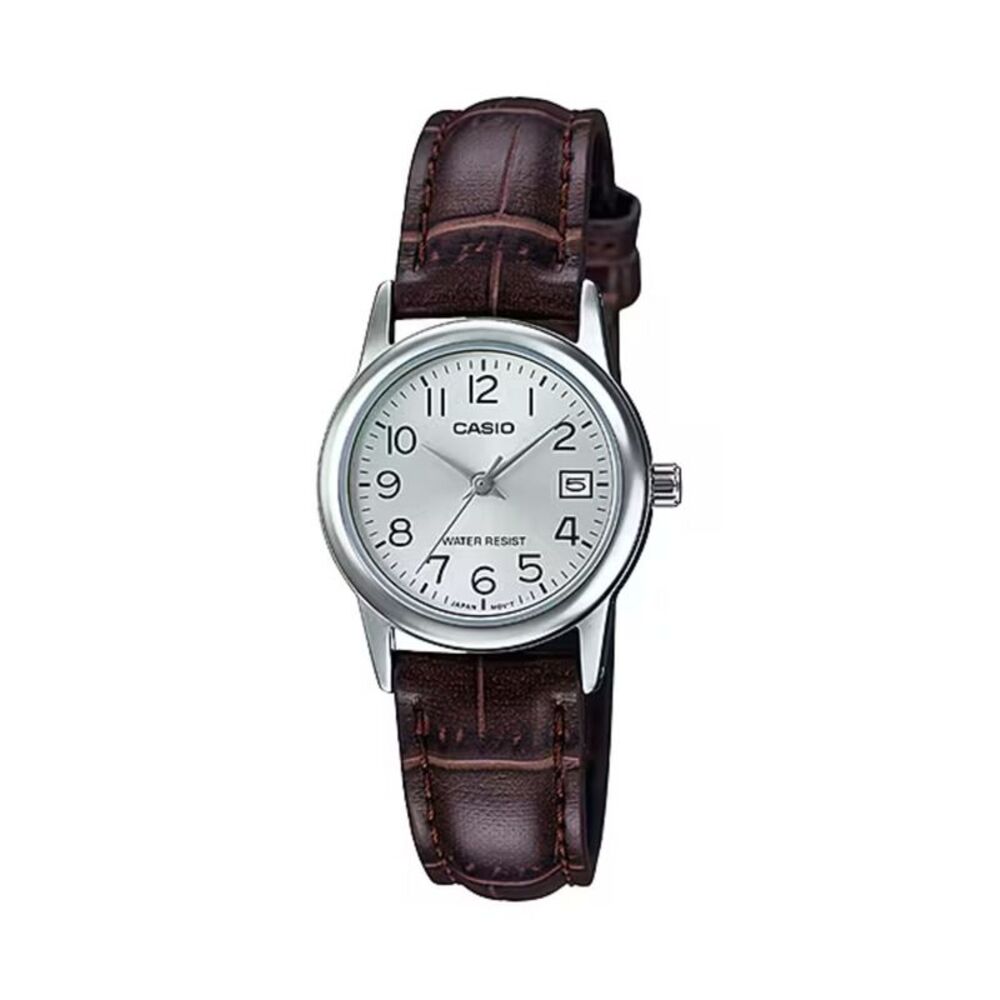 Casio Women’s Silver Dial Brown Leather Strap Watch – Casio LTP‑V002L‑7B2UDF